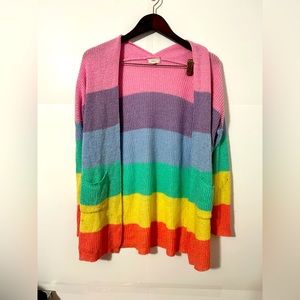 Debut Cute Pastel Rainbow Knit Cardigan Sweater With Pockets